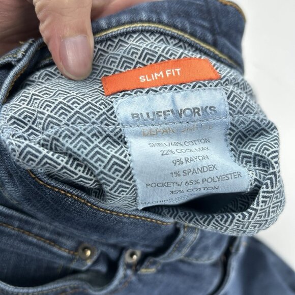 Bluffworks Jeans Men 30x32  (30x30.5) Blue Departure 2.0 Slim Fit Denim Stretch - Picture 12 of 16